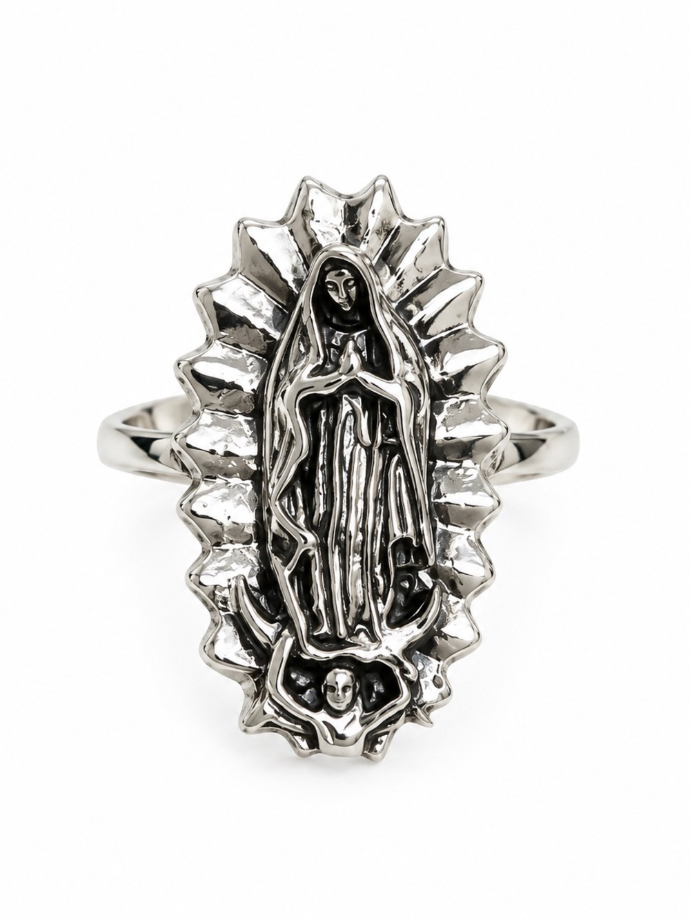 Sterling Silver Virgin Mary Statement Ring - Silver